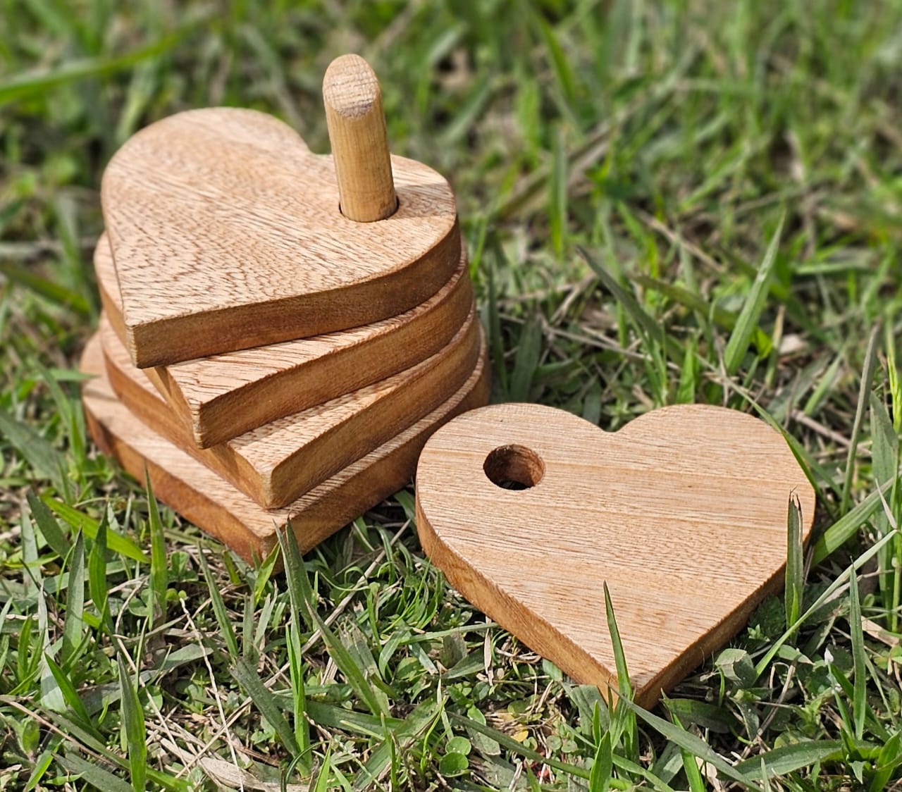 Set portavasos corazón en madera