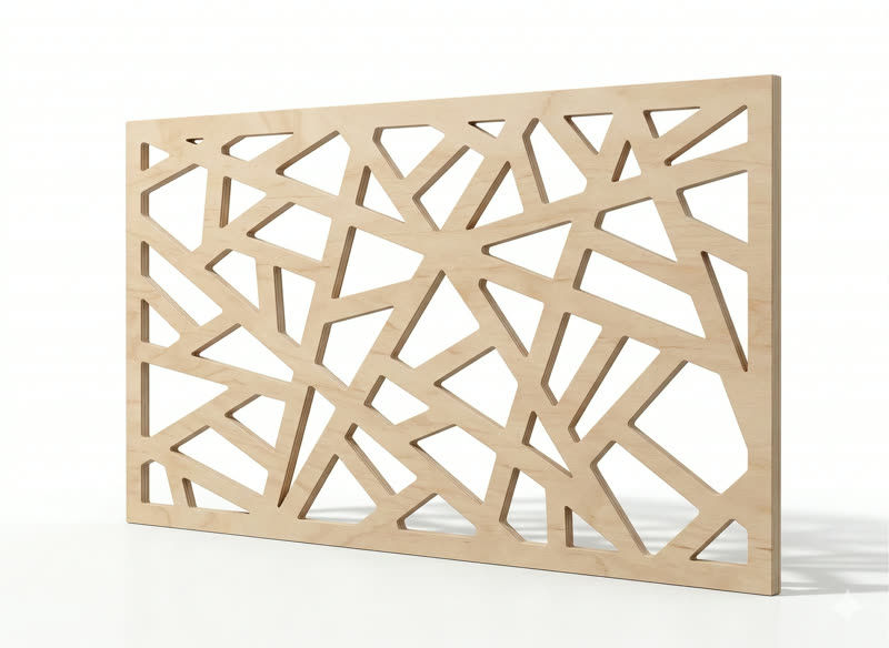 Panel decorativo calado en madera con cortes CNC para interiores en Medellin y Caldas
